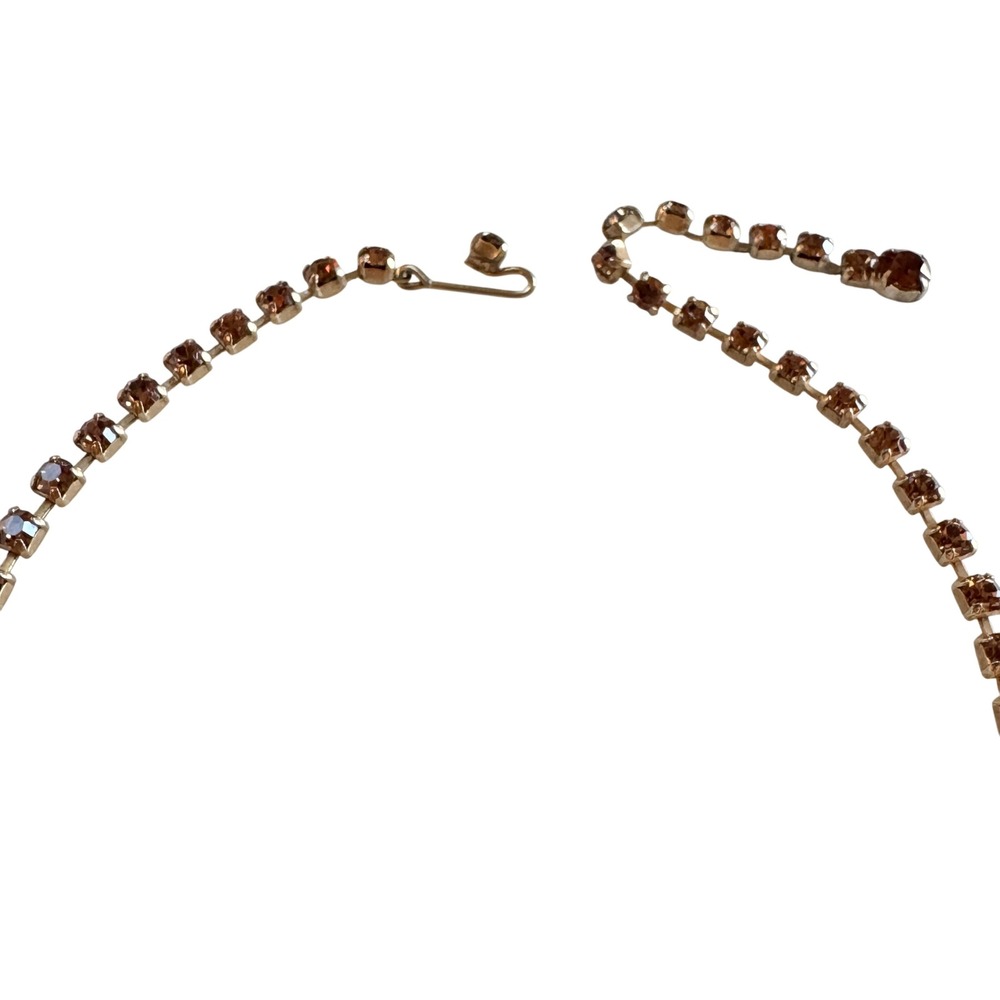 Vintage Rhinestone Statement Necklace‎ Butterscotch Smokey Topaz Amber Tone Glam - Picture 4 of 10